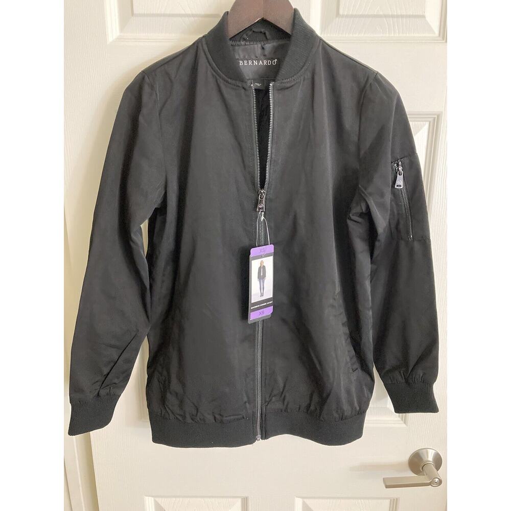 Bernardo Womens Jacket Boyfriend Bomber Size Extra Small Black Full Zip NWT